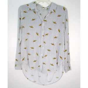 Jane & Delancey Stripe Leopard Print Graphic Long Sleeve Button Down Sz Small